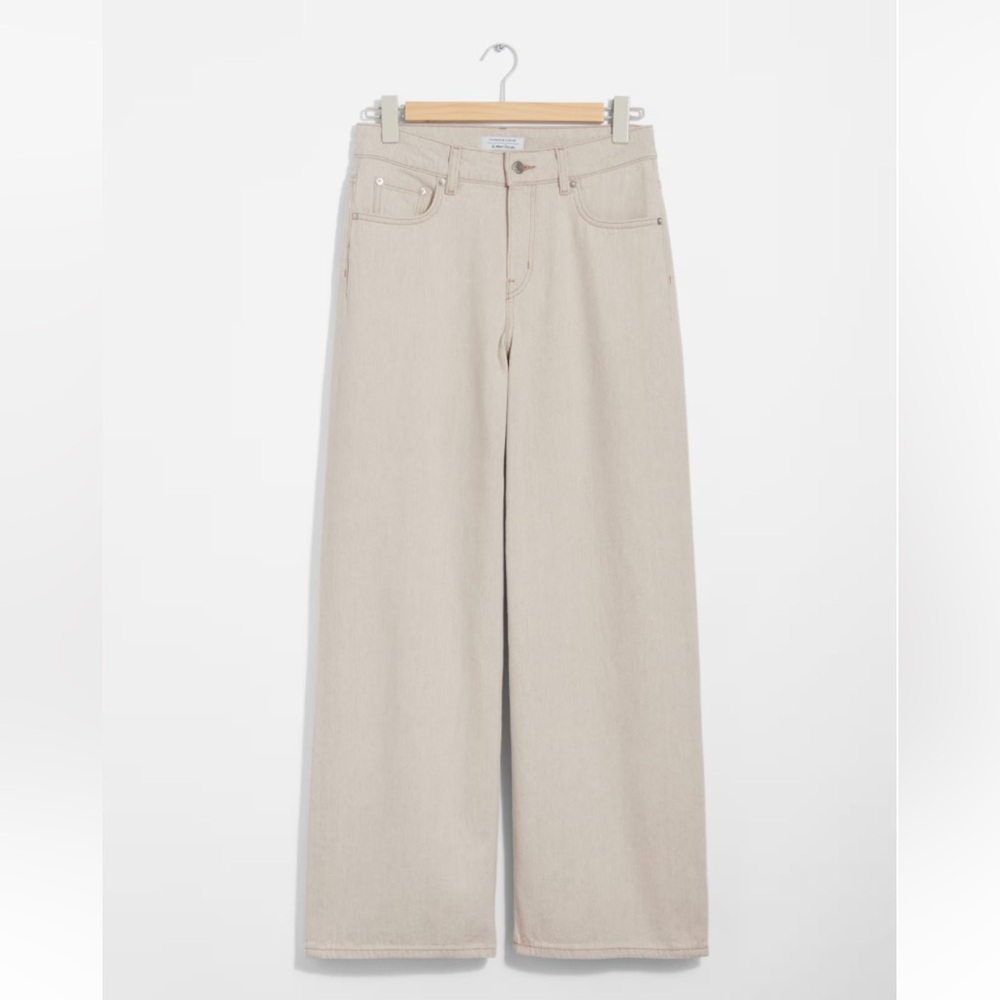 & Other Stories Wide Long Jeans Beige Cotton Linen Size 25 Relaxed fit
